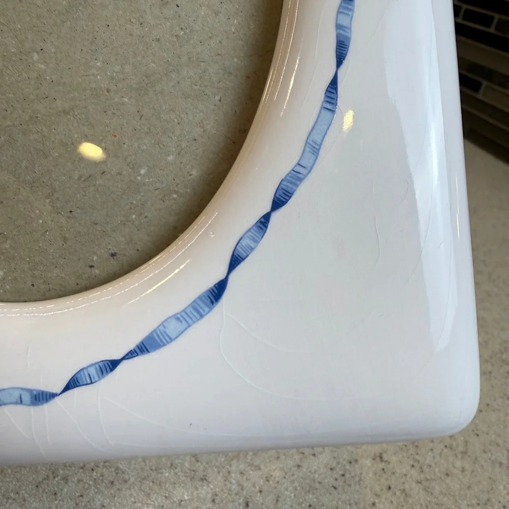 VTG Hallmark Ceramic Picture Frame White w/ Blue Ribbon Oval 5x7 Nursery Decor